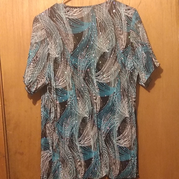 Essentials Size 1X Sparklee Mini Accordion Pleat Disco Wedding Party Top Blouse - Picture 9 of 12